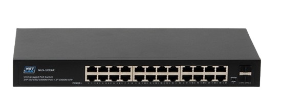 Коммутатор неуправляемый Netlan NLS-1226P 24*10/100/1000Мбит/с PoE (af/at), 2*10/100/1000Мбит/с SFP, DC52V/6.1A, PoE бюджет 320W