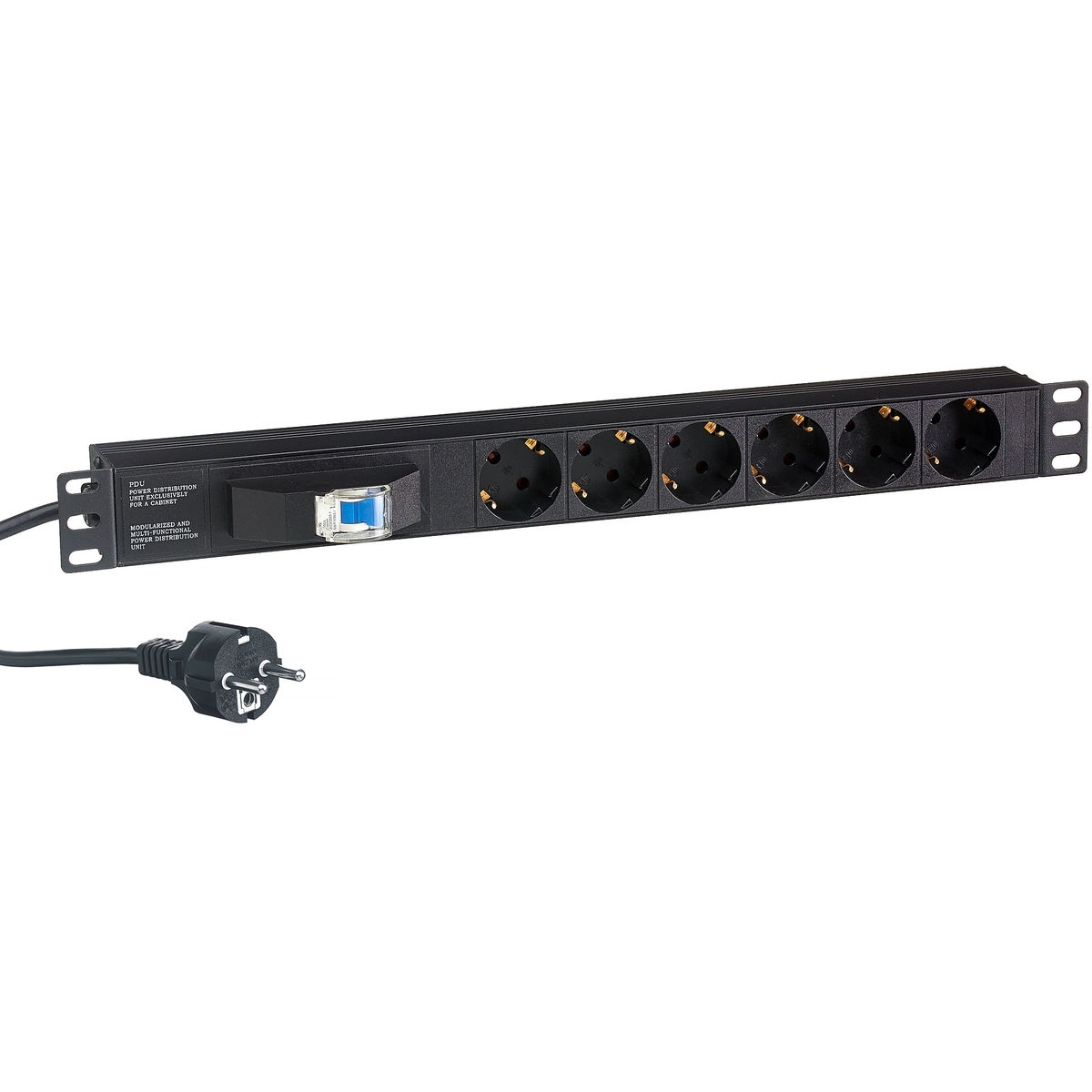 Блок розеток Exegate ServerPro PDU-19H610 Al-6S-EU2.5CU-1P EX280835RUS (19, 1U, Алюминий, 6 Schuko, кабель с евровилкой VDE-250V-16A-3*1.5mm2, медь,