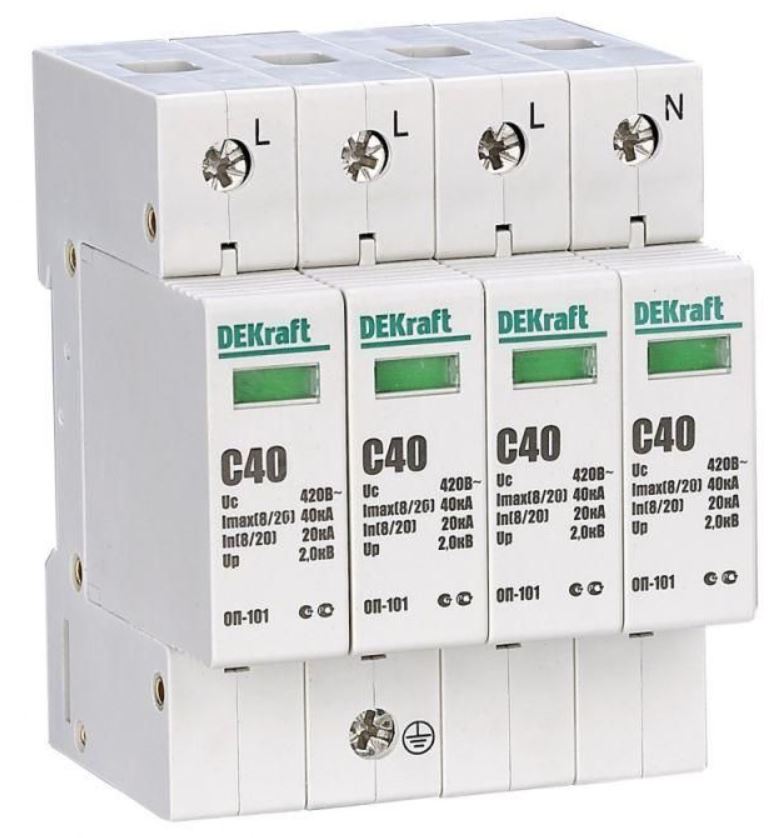Ограничитель перенапряжений DEKraft 18018DEK 3P+N 40кА класс C 440В