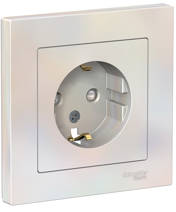 Розетка Schneider Electric ATN000444 AtlasDesign, с заземлением, со шторками, 16А, в сборе, жемчуг