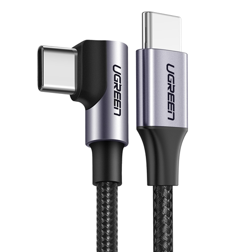 Кабель UGREEN US255 50123_ USB-C/Angled USB2.0-C Round M/M Aluminum Shell, 1м, gray/black