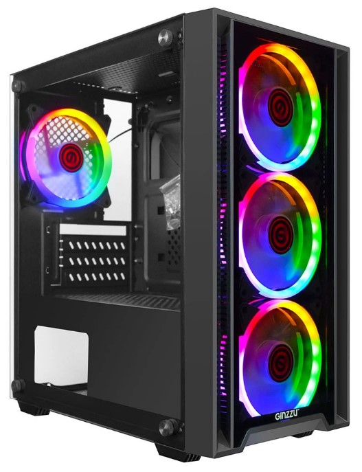 Корпус mATX Ginzzu CL610 без БП, боковая и фронтальная панель из закалённого стекла, 2*USB 2.0, USB 3.0