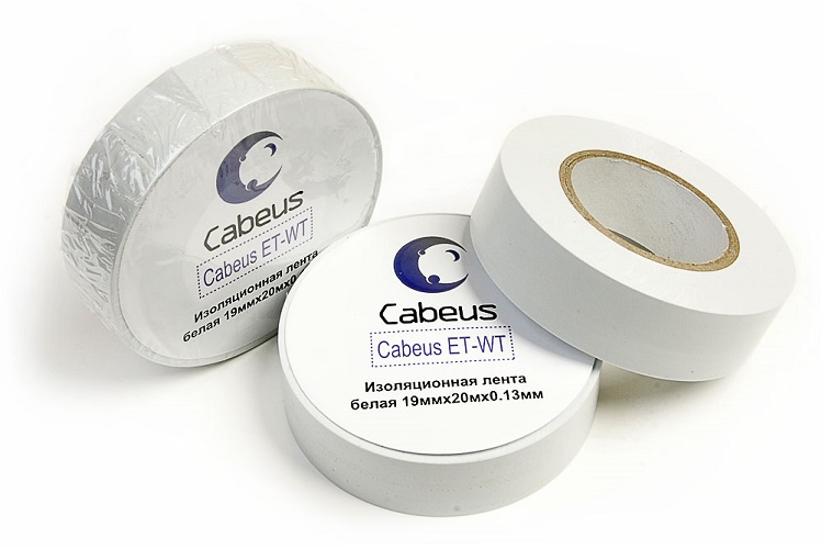 Изолента Cabeus ET-WT белая 19ммх20мх0.13мм