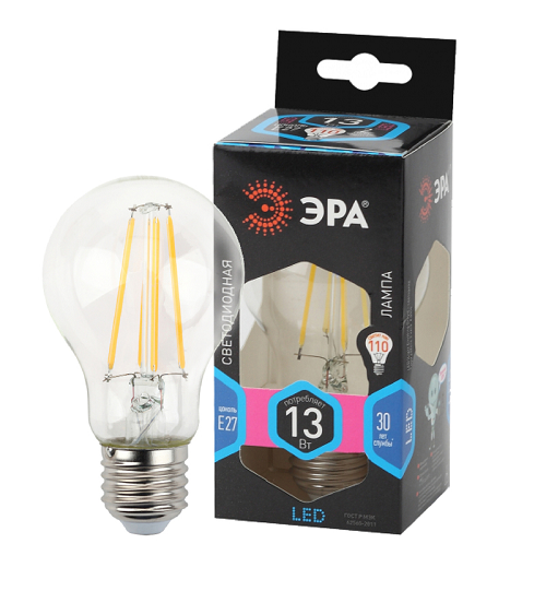 Лампа светодиодная ЭРА Б0035028 F-LED A60-13W-840-E27 (филамент, груша, 13Вт, нейтр., Е27)