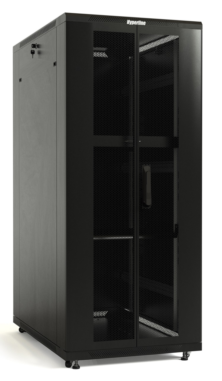 Шкаф напольный 19, 42U Hyperline TTB-4268-DD-RAL9004 2055x600х800 мм (ВхШхГ), передняя и задняя распашные перфорированные двери (75%), ручка с замком