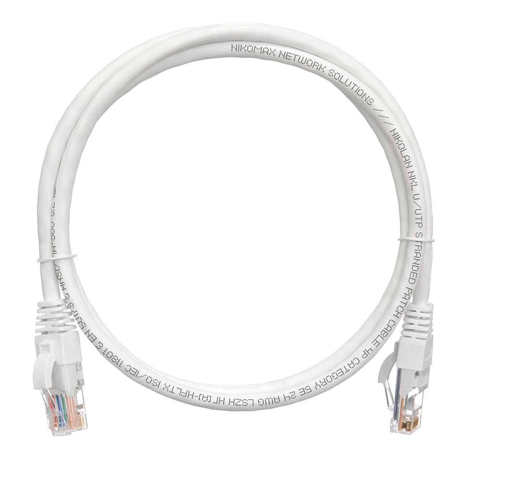 Кабель патч-корд U/UTP 5e кат. 0.15м. NikoMax NMC-PC4UD55B-001-C-WT 2хRJ45/8P8C, T568B, Molded, 24AWG (7х0,205мм), BC (чистая медь), LSZH нг(А)-HFLTx,