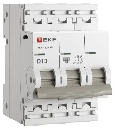 Автоматический выключатель EKF M63MA6313D ВА 47-63N MA 3P 13А (D) 6кА без тепл. расцепит. PROXIMA