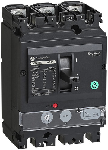 Автоматический выключатель в литом корпусе Systeme Electric SPC100F050L3DF SYSTEMEPACT CCB100 36KA 3P3D TMD50 рычаг