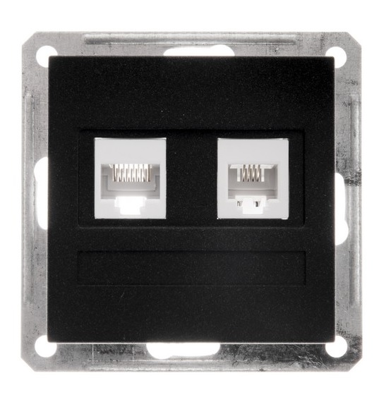 Розетка Schneider Electric RSI-251TK5E-6-86 Wessen 59 2-ая ТЛФ + компьютерная 5е (RJ11+RJ45), черный бархат