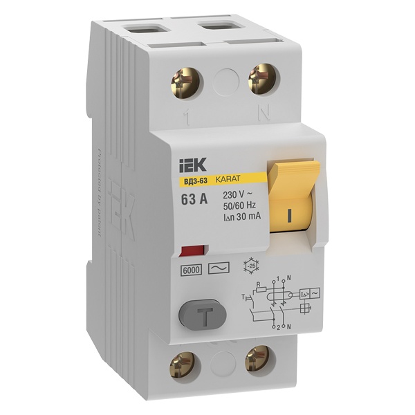 УЗО IEK MDV20-2-063-030 KARAT ВД3-63 2P 63А 30мА 6кА тип AC