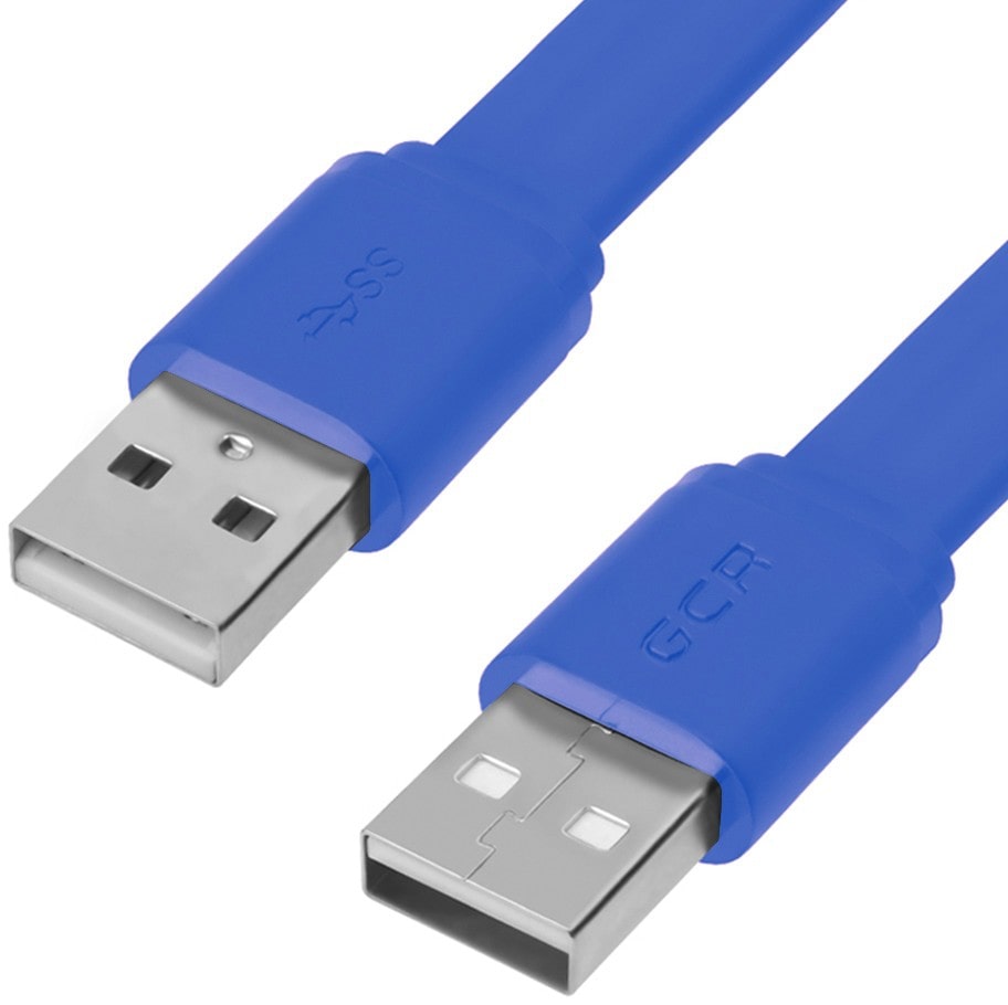 Кабель интерфейсный USB 2.0 Greenconnect GCR-55571 PROF 2.0m AM/AM, плоский, синий, 28/24 AWG, экран, заземление, морозостойкий