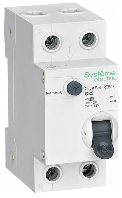 Автомат дифференциальный Systeme Electric C9D55625 City9 Set 1P+N С 25А 4.5kA 30мА Тип-A 230В