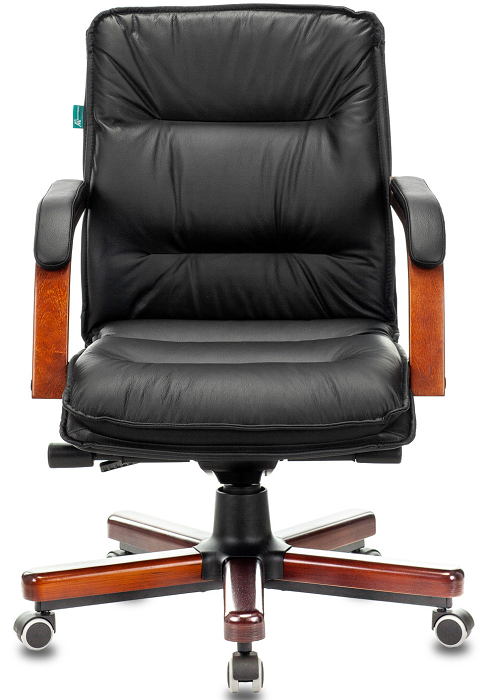 Кресло Бюрократ T-9927WALNUT-LOW руководителя, цвет черный, кожа, низк.спин. крестовина металл/дерево
