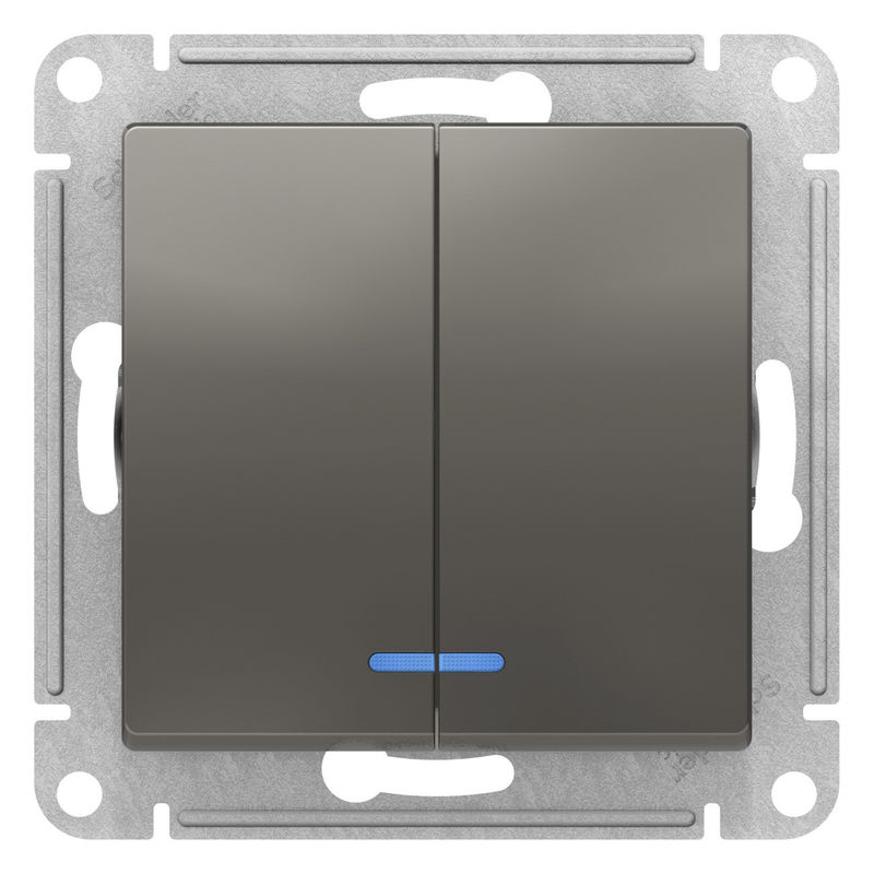 Выключатель Schneider Electric ATN000953 AtlasDesign, 2-клавишный, с подсветкой, сх.5а, 10АХ, механизм, сталь