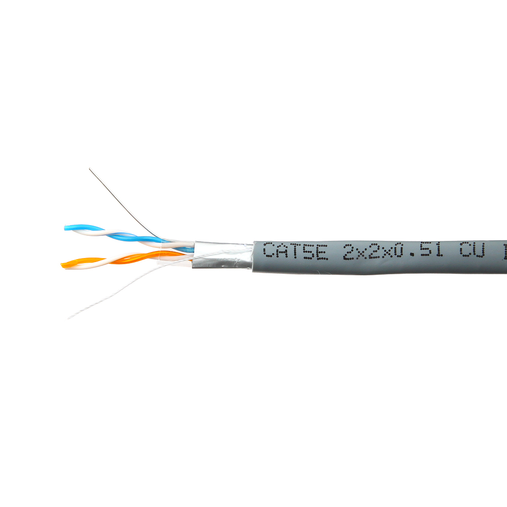 Кабель витая пара F/UTP 5e кат. 2 пары SkyNet CSP-FTP-2-CU 24AWG(0.51 мм), медь, одножильный (solid), внутренний, PVC, серый, уп/305м ''Premium''
