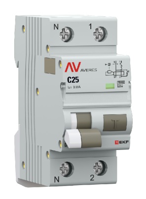Автомат дифференциальный EKF rcbo10-1pn-25C-30-a-av DVA-10 1P+N 25А (C) 30мА (A) 10кА AVERES