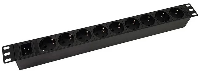 Блок розеток 19, 9 розеток NTSS NTSS-PDU-DA2035 1U, алюминий, 1ф16A, 3.7кВт, Schuko CEE 7/7, вх. 60320 C20