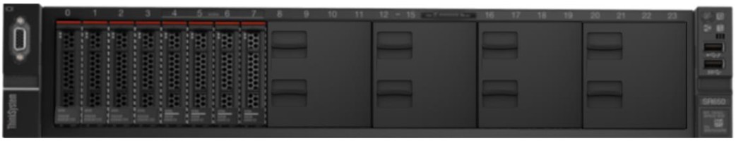 Сервер Lenovo SR650 2U 8SFF 2xXeon 4210R (2.4GHz 10C 100W)/4x16GB /9350-8i 2GB/ 7x1.8TB 10K SAS/3x8 PCIe/2x16Gb FC/4x1Gb LOM/2x1100W/XCC Ent/Rails