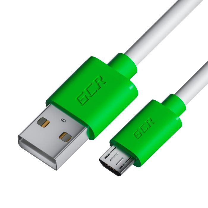 Кабель интерфейсный Greenconnect GCR-53229 3.0m MicroUSB, белый, зеленые коннекторы, быстрая зарядка, 28/24 AWG