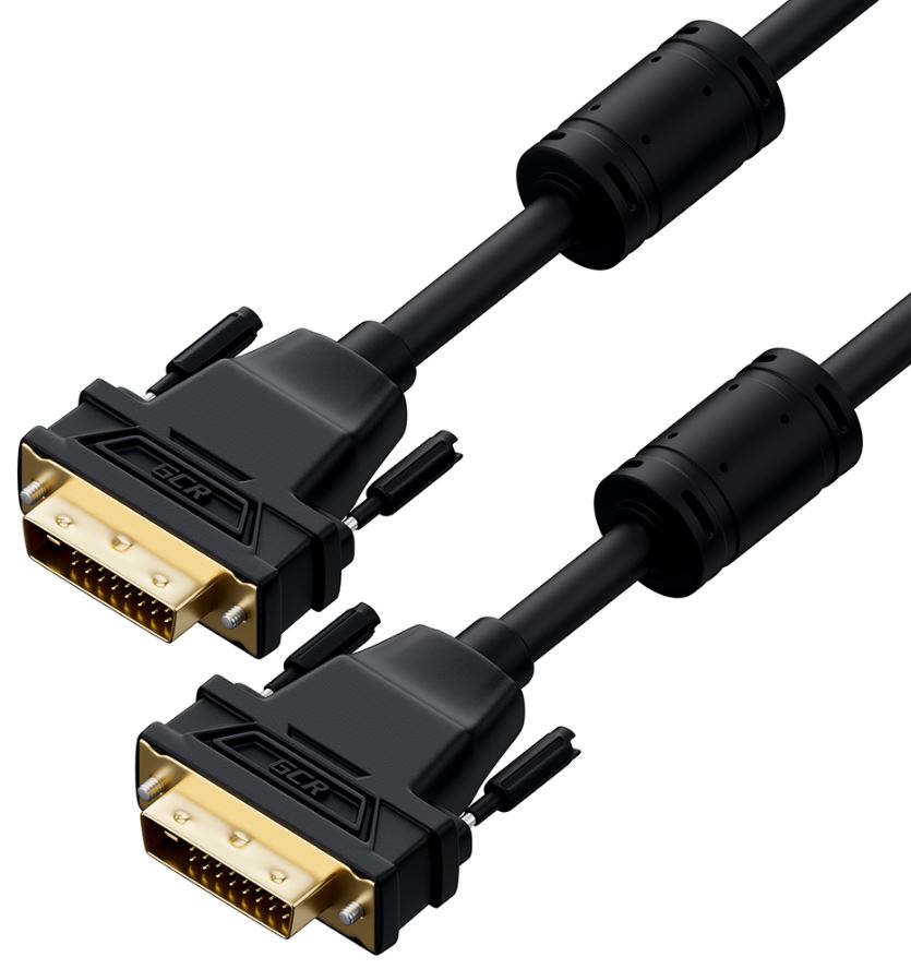 Кабель интерфейсный Greenconnect GCR-54237 PROF 1.0m DVI-D, черный, GOLD, ферритовые кольца, OD 8.5mm, 28 AWG, DVI/DVI, 25M/25M, двойной экран