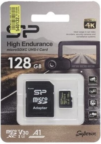 Карта памяти MicroSDXC 128GB Silicon Power SP128GBSTXDV3V1HSP Class 10  High Endurance UHS-I V30 A1 100MB/s, SD адаптер