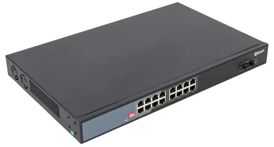 Коммутатор промышленный неуправляемый EKF TSX-U-2GX/SFP-16GTP-R U-2GX/SFP-16GTP-R 2 порта 1000Base-X SFP 16 портов 10/100/1000Base-T(X) RJ45 c PoE мон