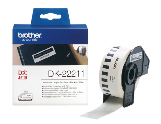 Наклейка Brother DK22211 Пленочная клеящаяся лента Brother (белая, ширина 29 мм x 15.24 м)