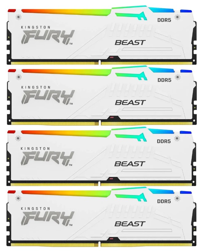 Модуль памяти DDR5 64GB (4*16GB) Kingston FURY KF552C40BWAK4-64 Beast White RGB XMP PC5-41600 5200MHz 1RX8 CL40 1.25V 288-pin 16Gbit heatsink