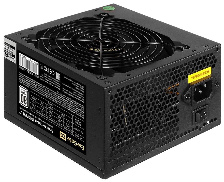 Блок питания ATX Exegate EX292146RUS-OEM-S 1000W, APFC, 80 PLUS, 120mm fan, кабель 220V с защитой от выдергивания