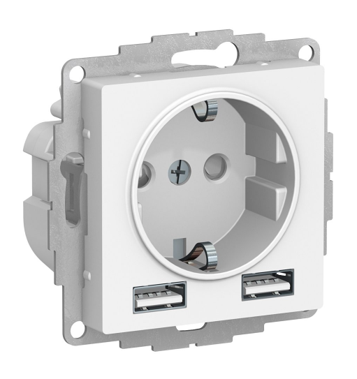Розетка Systeme Electric ATN000130 AtlasDesign белая SO + USB A+A, 5В/2,4А, 2х5В/1,2А, механизм