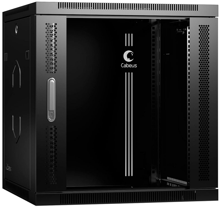 Шкаф настенный 19, 12U Cabeus SH-05F-12U60/35-R-BK 600x350x635mm (ШхГхВ) дверь стекло, цвет черный (RAL 9004)