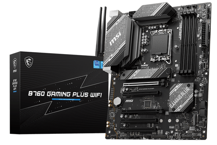 LGA1700 MSI  Xcom-Shop Материнская плата ATX MSI B760 GAMING PLUS WIFI (LGA1700, B760, 4*DDR5 (6800), 4*SATA 6G RAID, 2*M.2, 5*PCIE, 2.5Glan, WiFi, BT, HDMI, DP, USB Type-C,