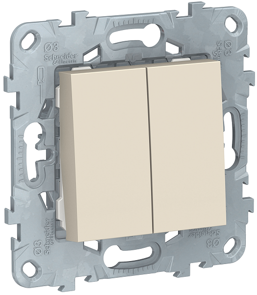 Переключатель Schneider Electric NU521344 UnicaNew, беж, 2-клавишный, 2 х сх. 6, 10 AX, 250В
