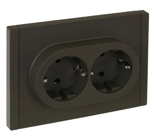 Розетка двухместная с заземлением IEK FP-R24-16-1-K03 FORTE&PIANO с защитными шторками б/к 16А FP323 серый