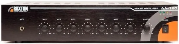 Усилитель Roxton AA-120 трансляционный 120 Вт, 100...16000 Гц; 100В/70В/4-16 Ом, 1+2 микроф./2 лин. входа, 1 лин. выход; ~220В; защита от перегрузки,