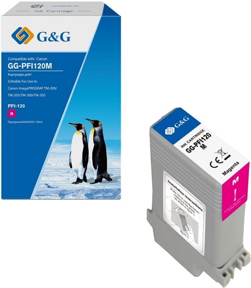 Картридж G&G GG-PFI120M струйный пурпурный (130мл) для Canon imagePROGRAF TM-200/205/300/305/250