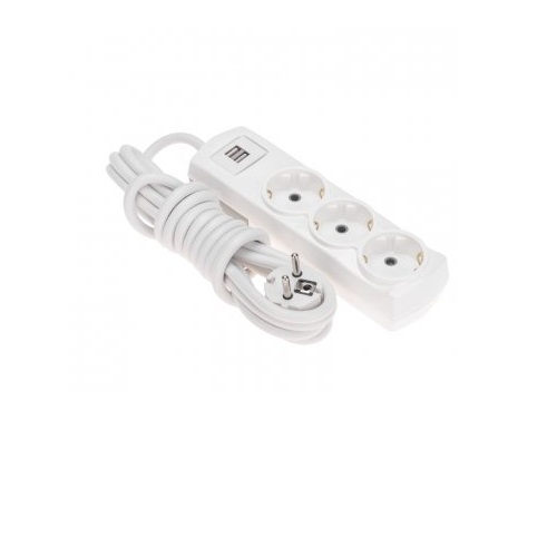 Удлинитель Rexant 13-4110 PREMIUM 3 гнезда, 3м, 3х1,5мм2, с/з, 2 USB, белый