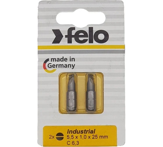 Бита Felo 02052036 плоская шлицевая 5,5X1X25, серия Industrial, 2шт в блистере