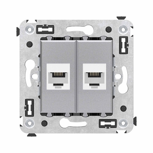 Телефонная розетка DKC 4404614 RJ-12 без шторки в стену двойная, Закаленная сталь, Avanti