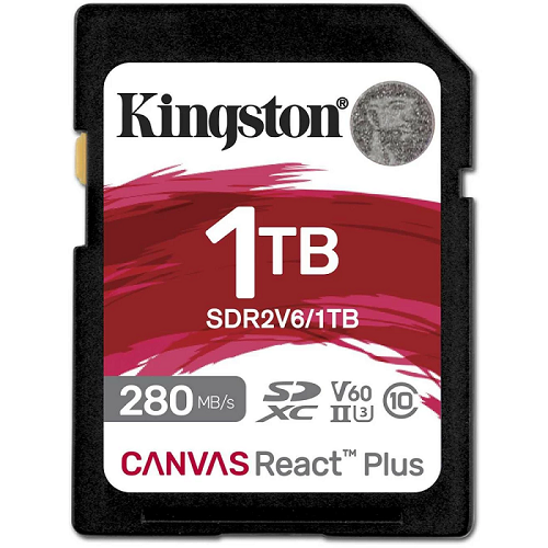  Карта памяти SDXC 1TB Kingston SDR2V6/1TB Canvas React Plus UHS-II 280R/150W U3 V60