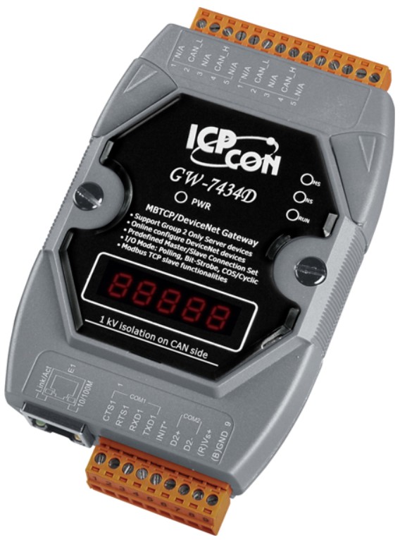 Преобразователь ICP DAS GW-7434D-G CR Modbus TCP/RTU/ASCII Slave to DeviceNet Master Gateway (RoHS)
