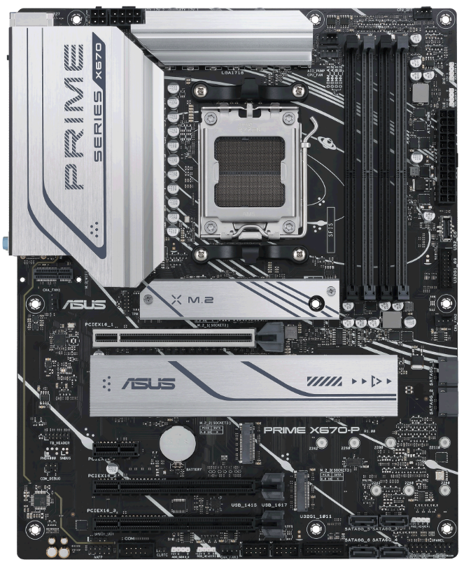 Материнская плата ATX ASUS PRIME X670-P-CSM 90MB1BU0-M0EAYC (AM5, AMD X670, 4*DDR5 (6400), 6*SATA 6G, 3*M.2, 4*PCIE, HDMI, DP, USB Type-C, 7*USB 3.2,