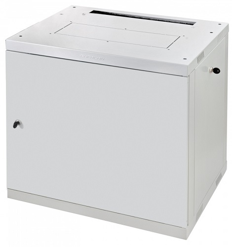 Шкаф настенный 19, 12U Eurolan 60W-12-64-30GY Racknet F30  600 × 450, передняя дверь металлическая, боковые панели, шнуры зазаемления, светло-серый
