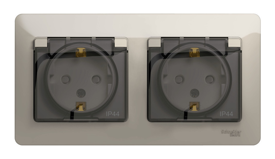 Розетка Schneider Electric GSL000947 2-ая с/з, со шторками, в сборе, IP44 Glossa Молочная