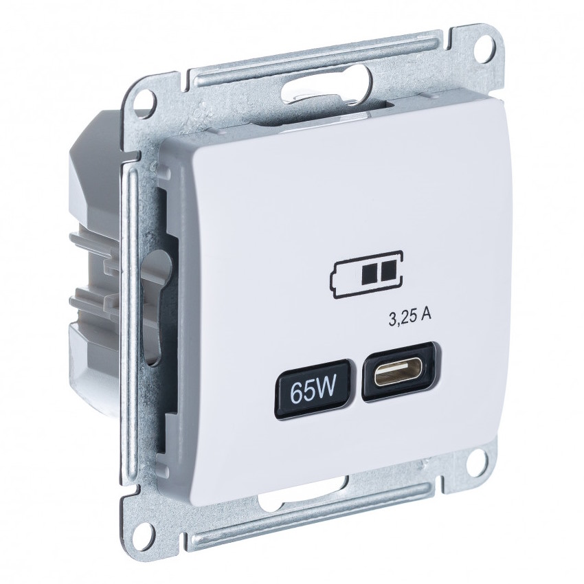 Розетка USB Systeme Electric GSL000127 Glossa тип-С, 65W, высокоскорост.зарядка QC, PD, механизм, белая