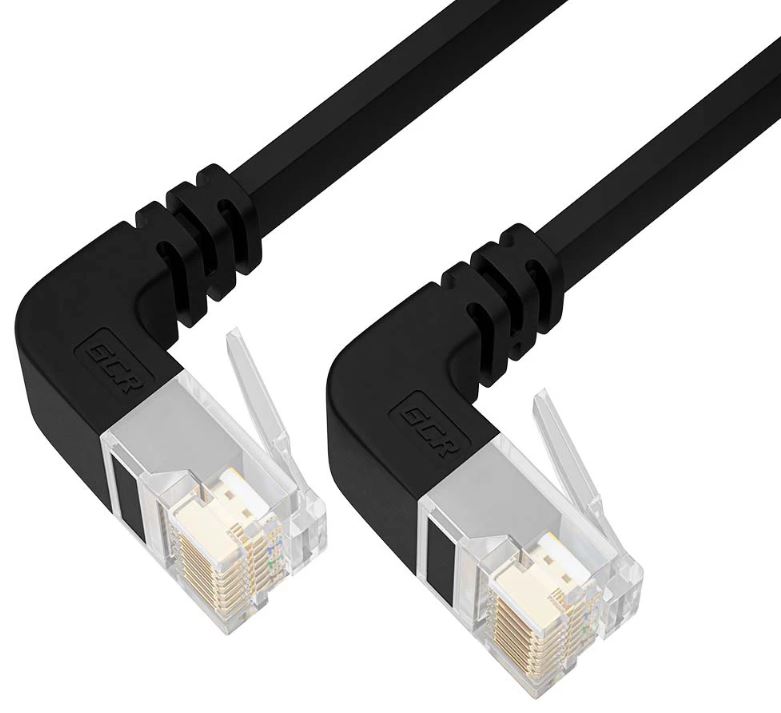 Кабель патч-корд U/UTP 6 кат. 0.5м Greenconnect GCR-55015 PROF плоский, черный, верхний/верхний угол, ethernet high speed 10 Гбит/с, RJ45