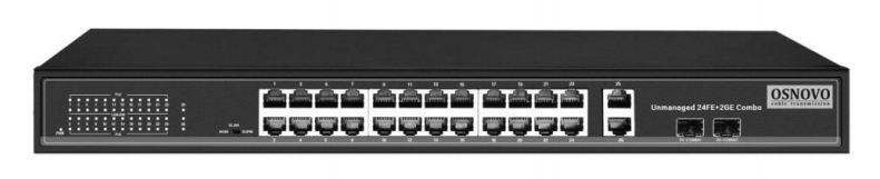 Коммутатор PoE OSNOVO SW-62422(400W) на 24 x RJ45 портов + 2 x GE Combo uplink порта, 24 x FE (10/100 Base-T) с поддержкой PoE (IEEE 802.3af/at), 2 x