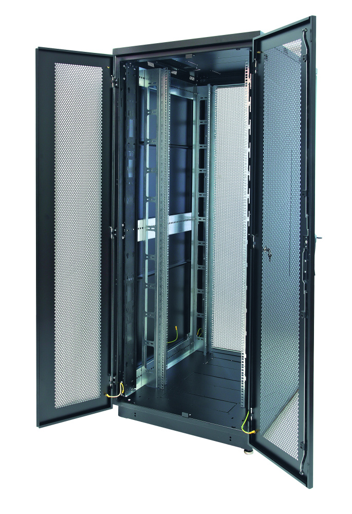 Шкаф напольный 19, 42U Eurolan 60F-42-88-35BL  Racknet S3000  800 × 800, передняя дверь перфорированная двустворчатая, задняя дверь перфорированная д