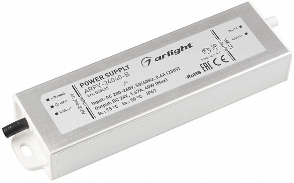 Блок питания Arlight ARPV-24040-B 020417 24V, 1.7A, 40W, IP67, металл