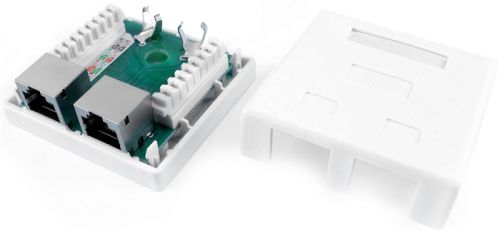 Розетка Hyperline SB1-2-8P8C-C6-SH-WH RJ-45(8P8C), категория 6, экранированная, двойная, внешняя, Dual IDC